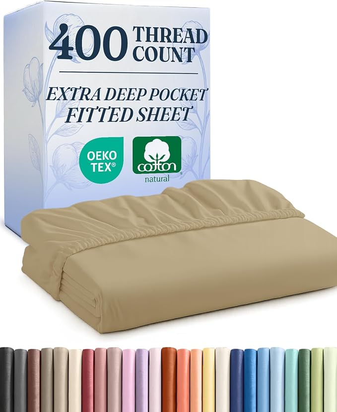Extra Deep California King 400 Thread Count Cotton Fitted Sheet by CGKUnlimited