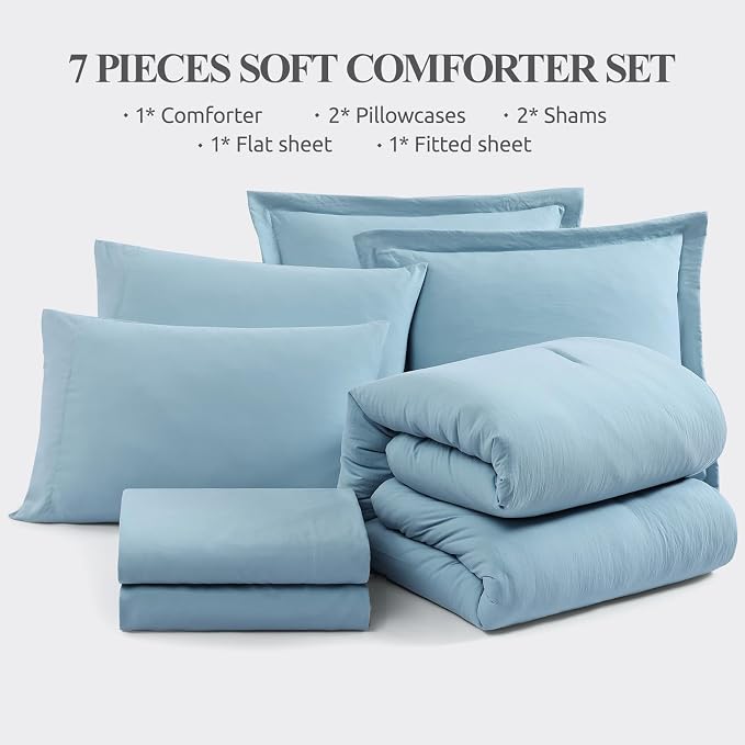 WRENSONGE Queen Comforter Set, 7 Pieces Soft Blue Bed in a Bag Queen - Image 7