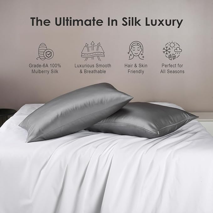 Cobnom Pure Mulberry Silk Pillowcases Set of 2, Standard Size - Image 2
