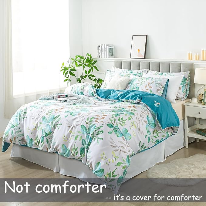 FADFAY Botanical Duvet Cover Set Twin XL 100% Cotton College Bedding Teal Green - Image 2