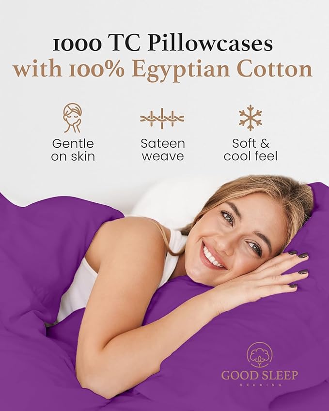 1000 TC Purple Standard Pillowcases Set of 4 100% Egyptian Cotton Pillow Cases - Image 4