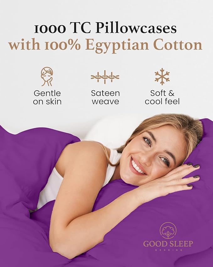 1000 TC Purple King Pillowcases Set of 4 100% Egyptian Cotton Pillow Cases - Image 4