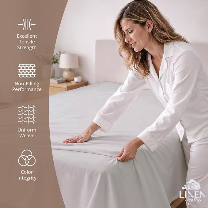 Linen Home 100% Cotton Percale 1 Flat Sheet, Full Size - Image 2