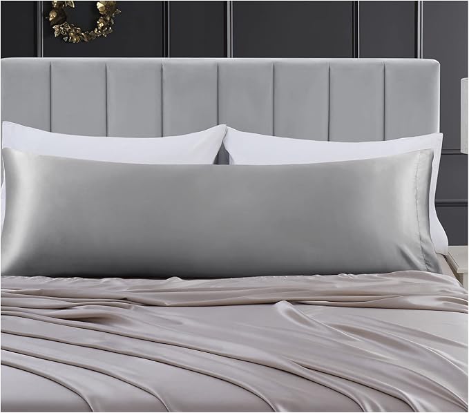 Aormenzy Satin Body Pillow Cover Set of 2, 20x54 Inches Silver Grey Case - Image 7