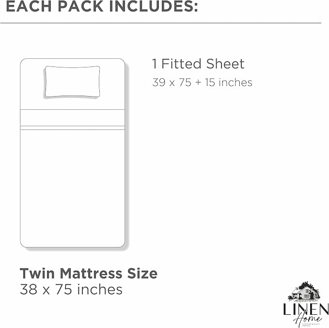 Linen Home 100% Cotton Percale Weave Fitted Sheet, Twin Size, 1 Deep Pocket - Image 6