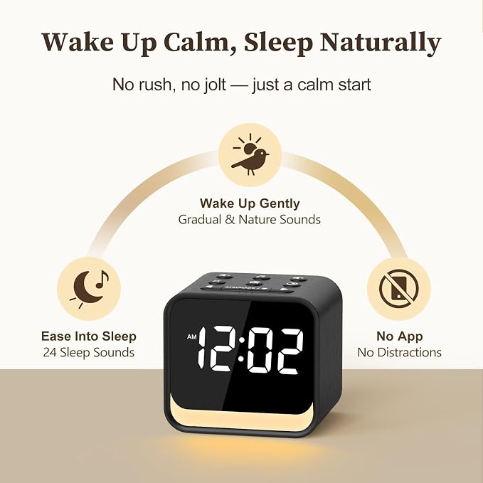 HOUSBAY Wooden Sound Machine Alarm Clock - Image 2