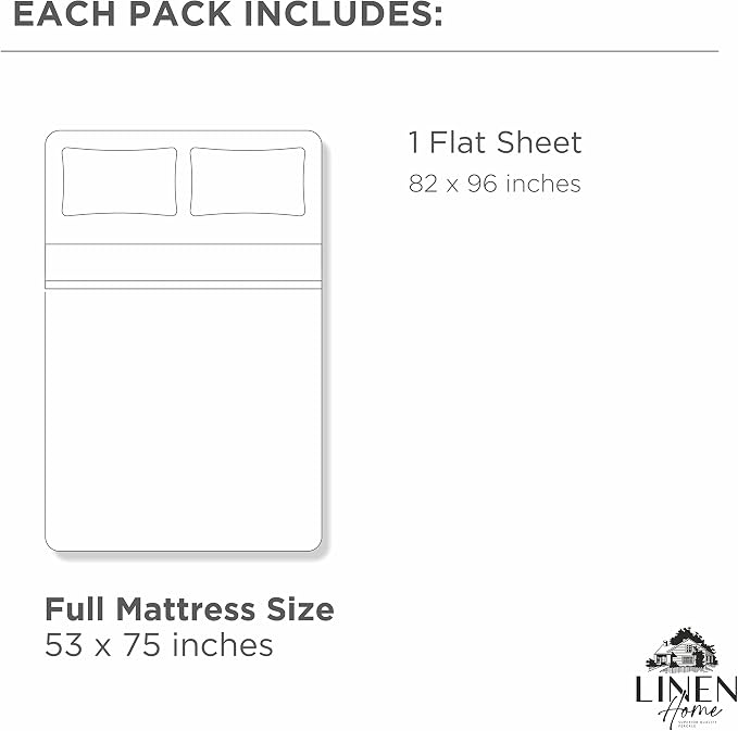 Linen Home 100% Cotton Percale 1 Flat Sheet, Full Size - Image 5