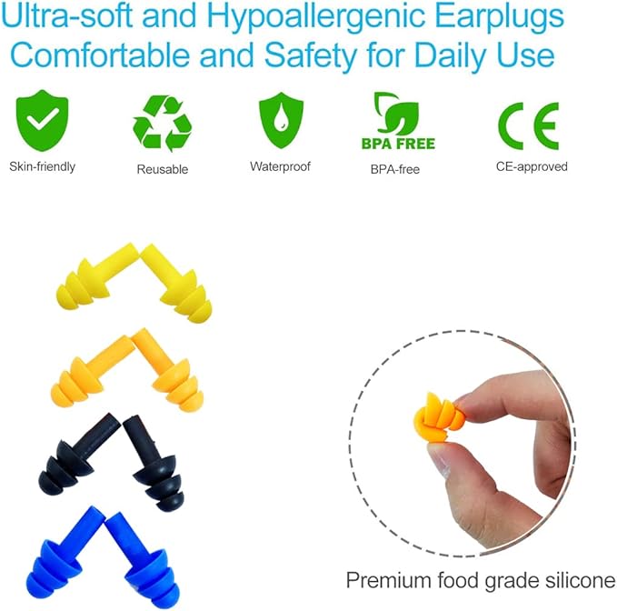 Ear Plugs for Sleeping, 16 Pairs Noise Canceling Soft Reusable Silicone - Image 3