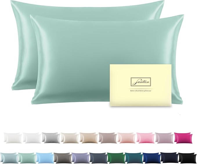 Silk Pillow Cases 2 Pack, Soft Breathable and Sliky Standard Size Pillow Cases by Suatien