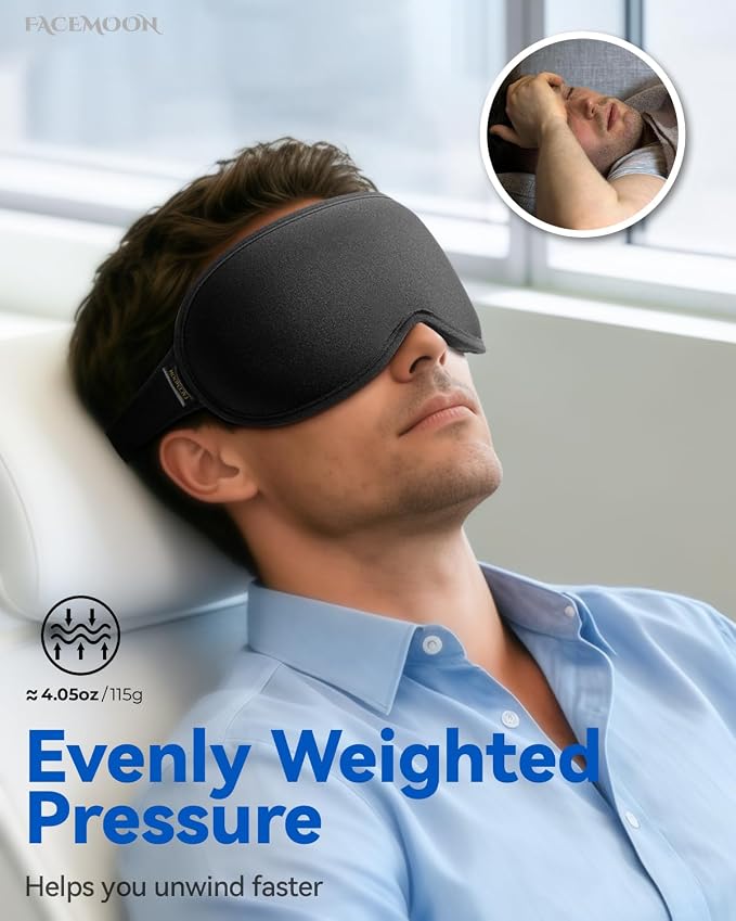 Weighted Blackout Sleep Mask for Men, 3D Contoured Zero Eye Pressure, - Image 2