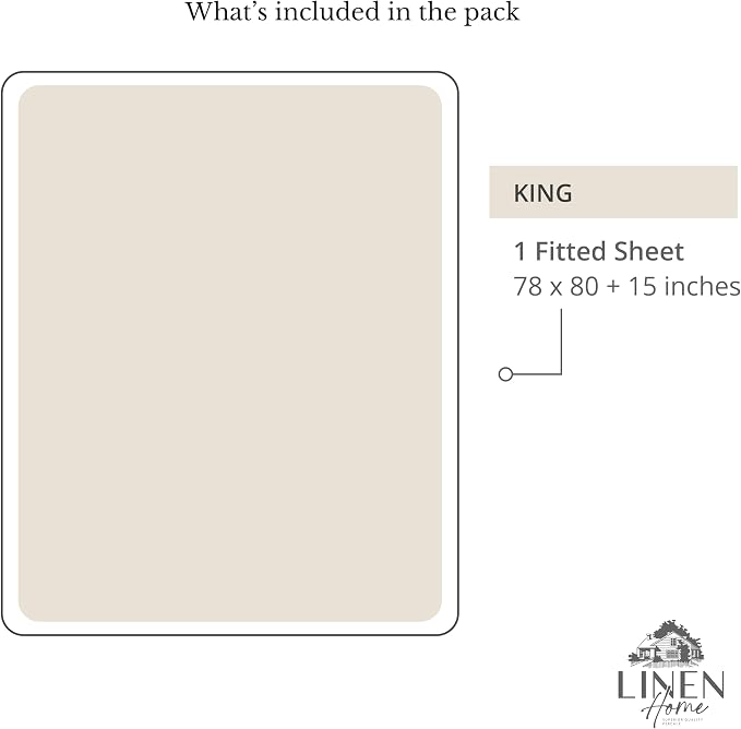 Linen Home 100% Cotton Percale Weave Fitted Sheet, King Size, Light Taupe - Image 6