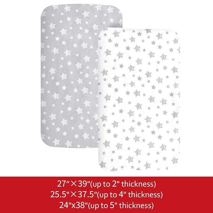 Pack and Play Sheets, 2 Pack Mini Crib Sheets, Stretchy Playard Fitted Sheet - Image 5