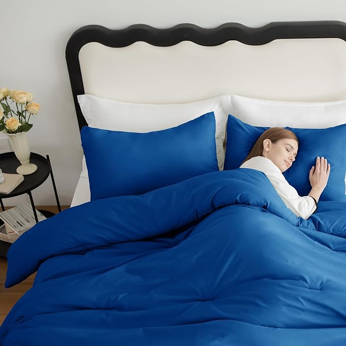 CozyLux Twin Comforter Set Classic Blue, 2 Pieces Twin Extra Long Solid - Image 6