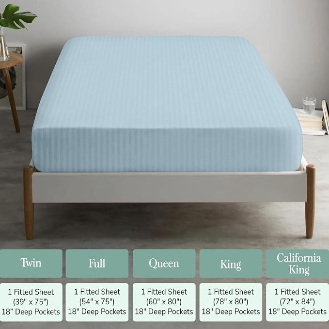 Feather & Stitch 1 PC Fitted Sheet California King Size, 100% Cotton Damask - Image 6