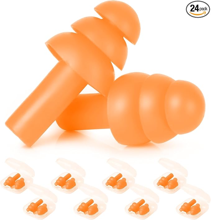 24 Pair Orange Ear Plugs Bulk NRR 29dB Reusable Silicone by AIOMOB