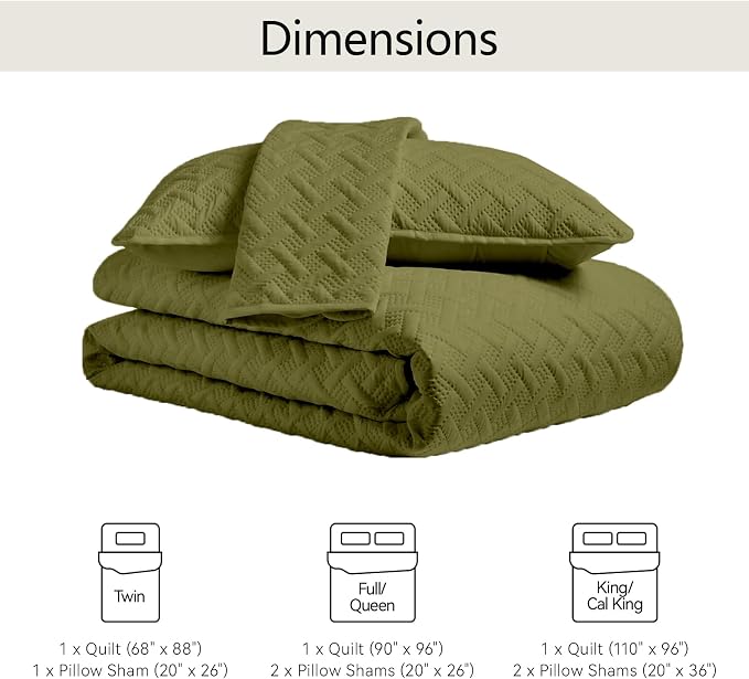 FLYMME Twin Quilt Set, Lightweight Olive Green Bedspreads, Basket Weave Pattern - Image 7