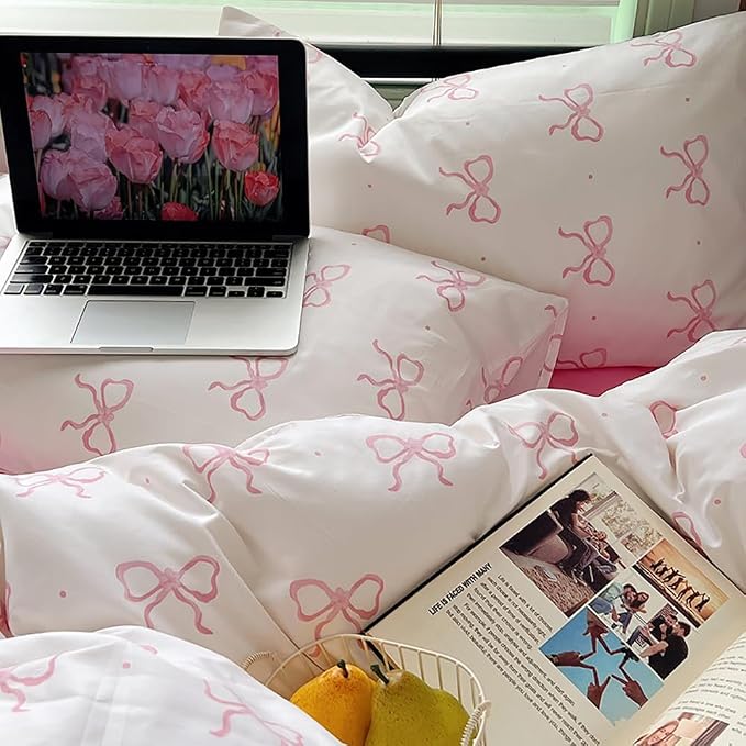 Nayoroom Pink Bow Duvet Cover Full Size Polka Dot Bowknot Coquette Duvet Cover - Image 7