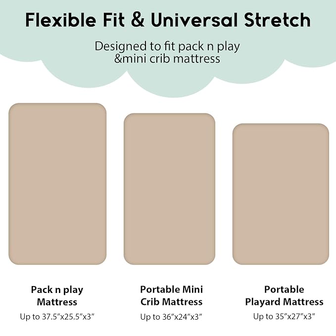 Yoofoss Pack and Play Sheets Fitted, Mini Crib Sheets 2-Pack - Image 3