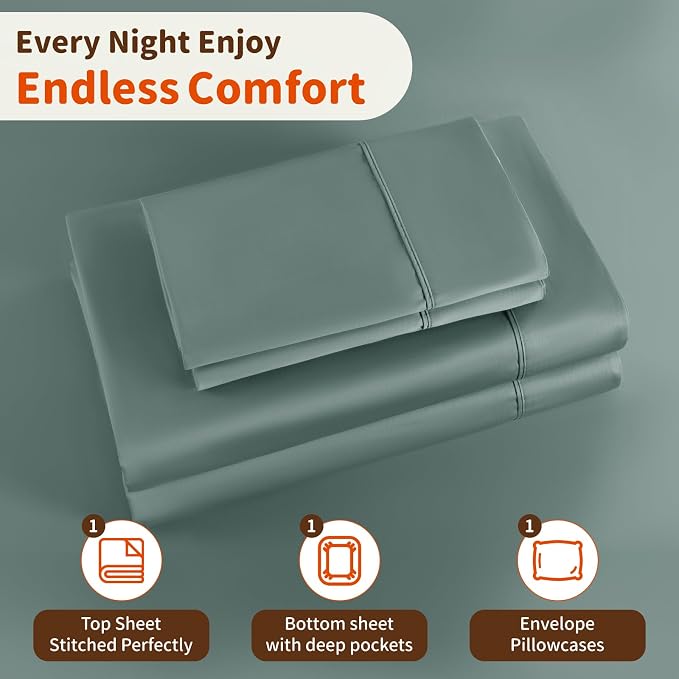 LBRO2M 1000 Thread Count 100% Egyptian Cotton Sheets Set Twin XL, 3 Piece Sets - Image 5