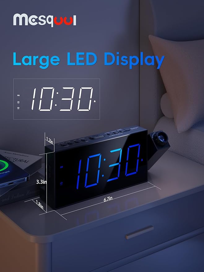 Mesqool Projection Alarm Clock, Loud Vibrating Alarm Clock - Image 2