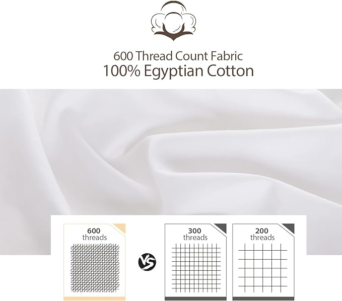 100% Egyptian Cotton Fitted Sheet Twin-XL/Split King Size White, 600 Thread - Image 3