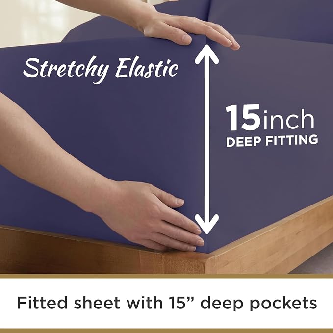 Microfiber 2 Navy Twin XL Fitted Bottom Bed Sheets 1800 Ultra Soft and Comfy - Image 8