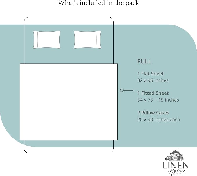 Linen Home 100% Cotton Percale Sheets Full Size, Aqua Blue, Deep Pocket - Image 6