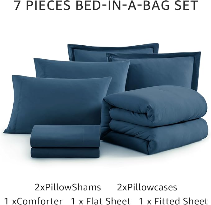 WRENSONGE King Size Comforter Sets- 7 Pieces Soft Serenity Blue Bed in a Bag - Image 7