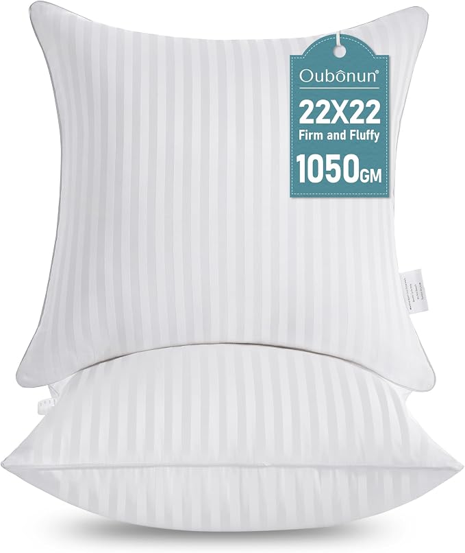 Oubonun 22 x 22 Throw Pillow Inserts, Firm and Fluffy Decorative Square Pillows by Oubonun