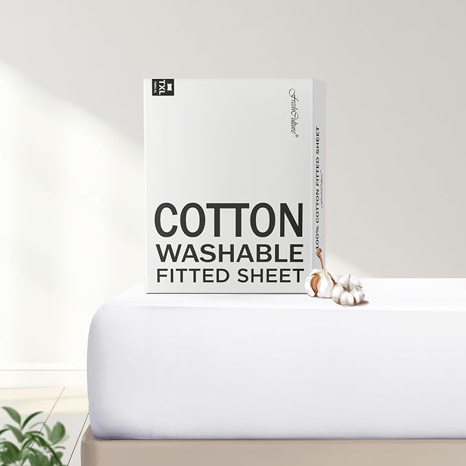 FreshCulture Pure Cotton Fitted Sheets Twin XL Size, 300 Thread Count Percale by FreshCulture