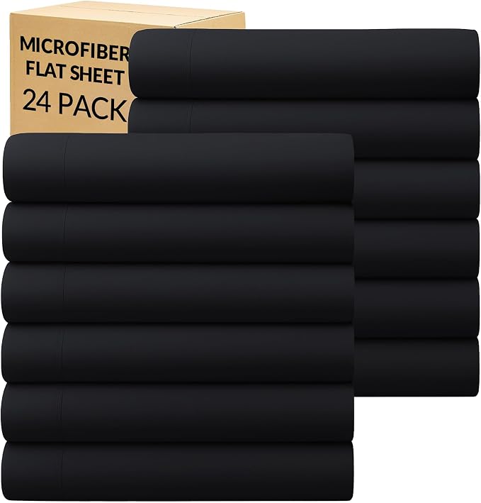 GOLD TEXTILES Full Flat Sheet 24 Pack – Brushed Microfiber Top Sheets by GOLDTEXTILES