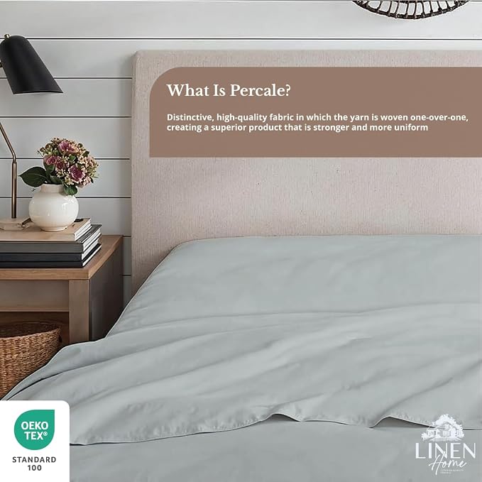 Linen Home 100% Cotton Percale 1 Flat Sheet, King Size - Image 4
