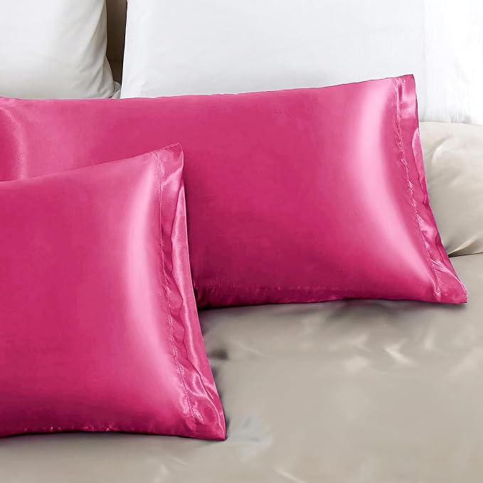 Aormenzy Satin Pillow Cases for Women Queen Size Set of 2, Hot Pink Satin - Image 4