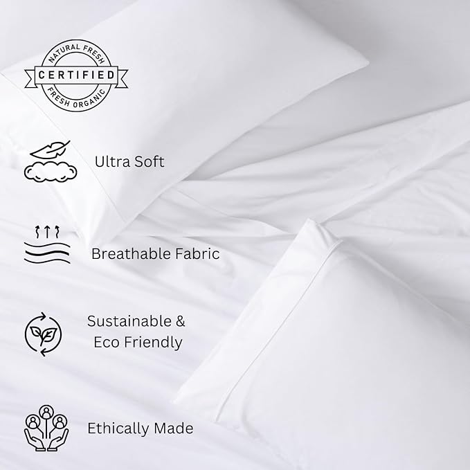 LANE LINEN Eco Friendly 100% Organic Cotton Queen Sheet Set, Soft & Comfy Fully - Image 4