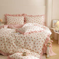 Nayoroom Ruffle Duvet Cover Full Size Pink Strawberry Printed on White Ruffled by Nayoroom