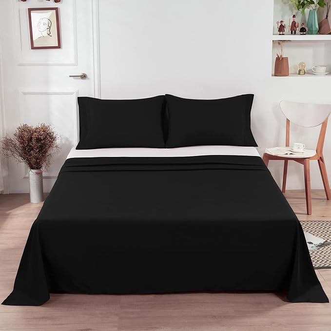 Lirex Black Twin Flat Sheet Only, Ultra Soft & Breathable Brushed 1800 - Image 6