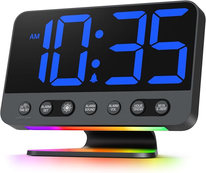 Odokee Digital Alarm Clocks for Bedrooms: Large Bold Number 5 Brightness Dimmer by Odokee
