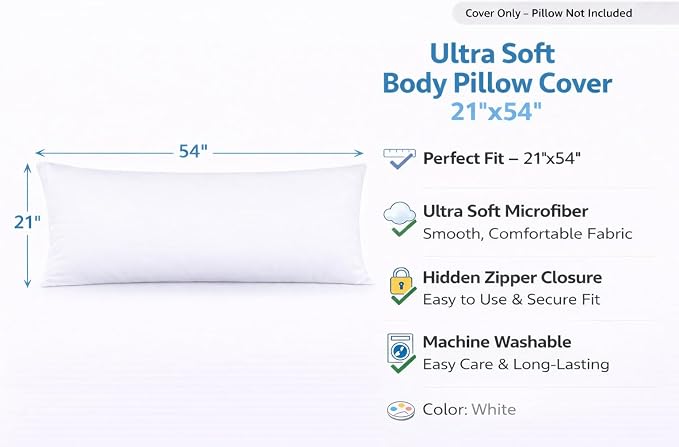 Evolive Ultra Soft Microfiber Body Pillow Cover/Pillowcases 21"x54" - Image 2