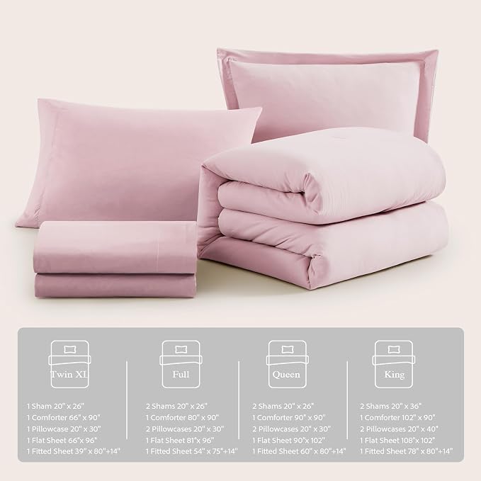 WRENSONGE Twin Comforter Set- 5 Pieces Soft Pink Twin Bed in a Bag, All Season - Image 7