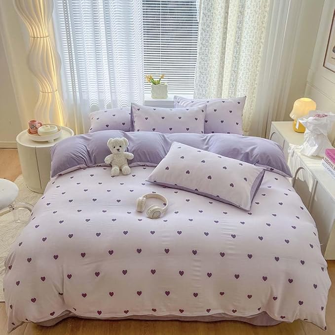 Nayoroom Purple Heart Duvet Cover Queen Size Cute Hearts Coquette Bedding Set - Image 7