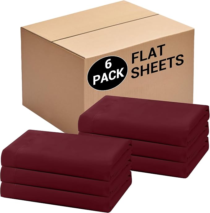 Bulk Full Flat Sheets Only, 6 Pack Quick Sort Top Bed Sheet, Color-Coded Label by Culve