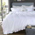Queen's House White Ruffle Twin Duvet Cover, Washed Cotton Shabby Boho Chic by QSH
