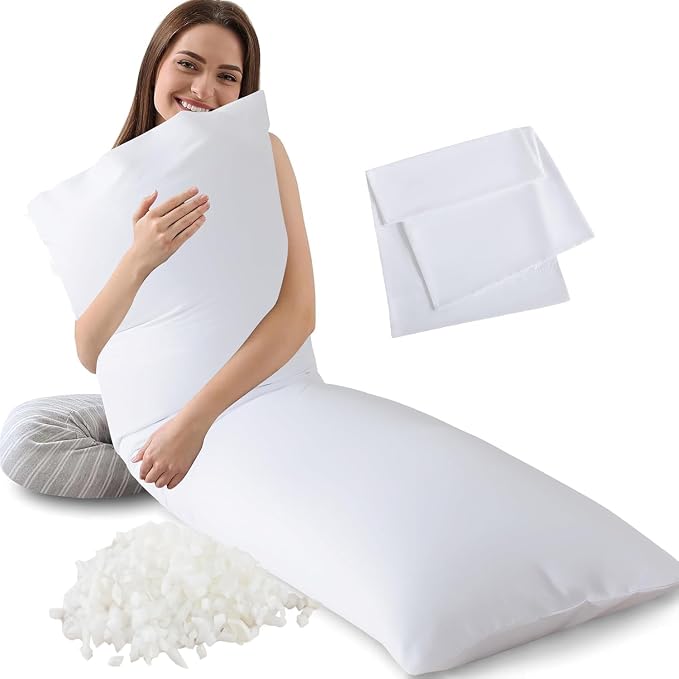 Memory Foam Body Pillow with Pillowcase, Soft Large Long Bed Pillow by InspireCrafter