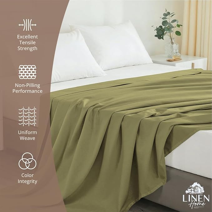 Linen Home 100% Cotton Percale 1 Flat Sheet, King Size - Image 4