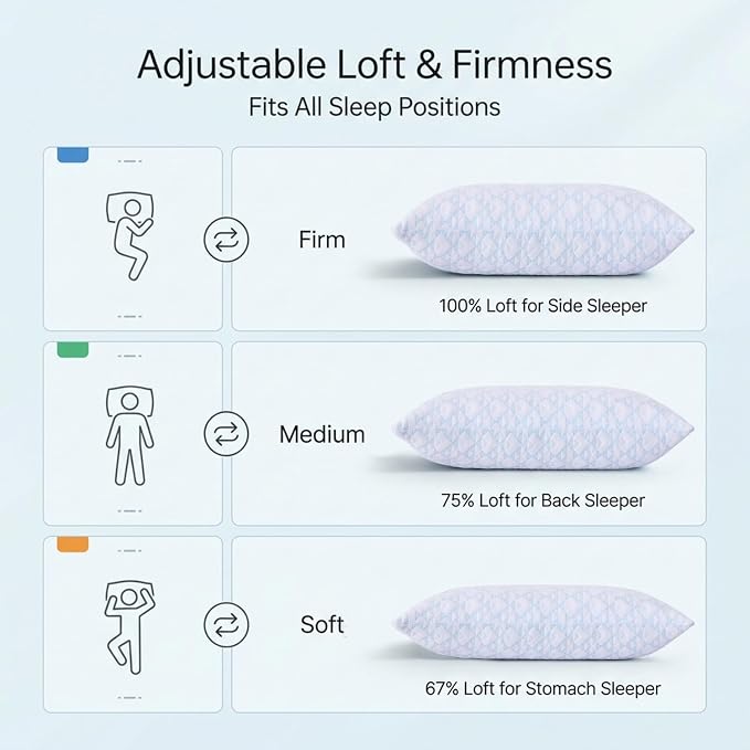 Meoflaw Adjustable Memory Foam Bed Pillows:Queen Size Shredded Foam Pillow Set - Image 5