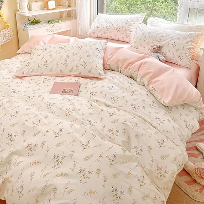 Nayoroom Floral Duvet Cover Full Size Girls Pink White Botanical Flower - Image 2