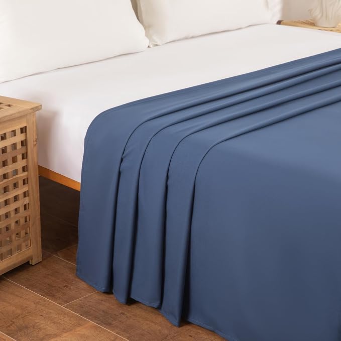 Full Flat Sheet Only， 80x96Inch Dark Blue - Image 3