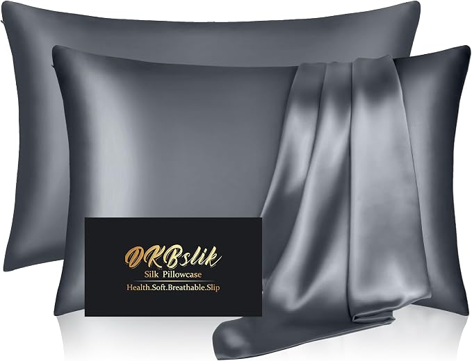 Silk Pillowcase 2 Pack, Mulberry Silk Pillow Cases Queen Size Set of 2 by HOME