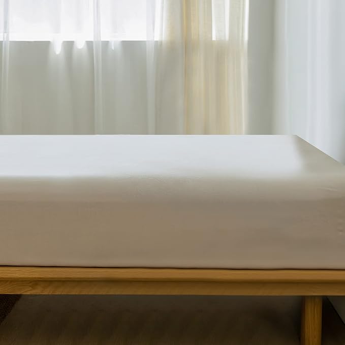 MooMee Fitted Bottom Sheet Only 100% Washed Cotton Linen Like Textured - Image 2