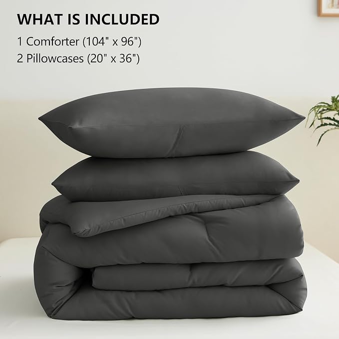 CozyLux California King Comforter Set Dark Grey, 3 Pieces Cal King Solid - Image 6
